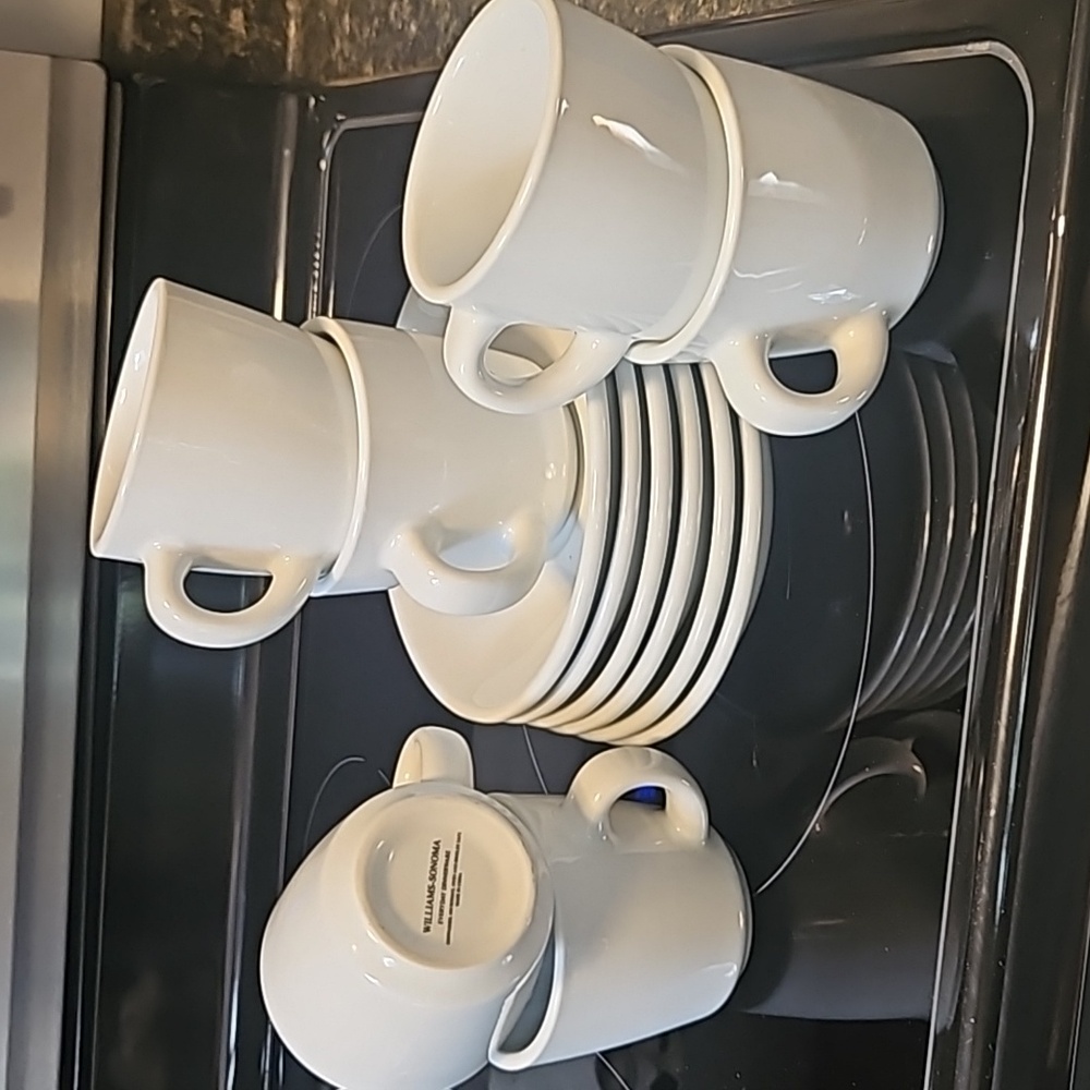 Williams-Sonoma Set of 6 White Coffee Cups and Saucers